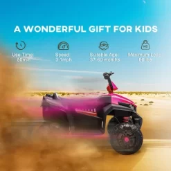 Qaba 12V Kids ATV, Battery Powered Four Wheeler With Spring Suspension, Forward & Reverse, LED Lights, Music, MP3, Pink -Qaba GUEST 00ac733b 1b8e 4dea 949c a47c95c24cb2