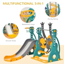 Qaba 4-in-1 Toddler Swing And Slide Set With Basketball Hoop And Adjustable Seat Height, Kids Play Climber Slide Playset, Ages 1.5-3 -Qaba GUEST 07b1b2a1 b638 4e4a a9da ea99cd2a6ee4