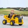 Qaba Caterpillar Licensed 12V Electric Ride On, Excavator Kids Tractor Ride On W/ Remote, Bucket, Shovel, Music, Loudspeaker For Ages 3-6, Yellow