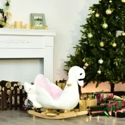Qaba Kids Ride On Rocking Horse Plush Swan Style Toy With Music For Over 18 Months Children, White And Pink -Qaba GUEST 146edd3c f97b 4e14 adc0 dfedeb959707