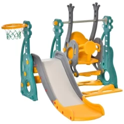 Qaba 4-in-1 Toddler Swing And Slide Set With Basketball Hoop And Adjustable Seat Height, Kids Play Climber Slide Playset, Ages 1.5-3 -Qaba GUEST 15d0645d 0333 4a2b 9e78 05deea9cb2e2