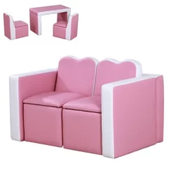 Qaba Kids Sofa Set 2-in-1 Multi-Functional Toddler Table Chair Set 2 Seat Couch Storage Box Soft Sturdy -Qaba GUEST 16eec4b8 0836 41fc 9512 f7398b1087ff