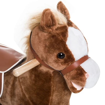 Qaba Kids Plush Toy Rocking Horse Ride On With Realistic Sounds - Brown 6 Qaba Kids Plush Toy Rocking Horse Ride On With Realistic Sounds - Brown - Image 6