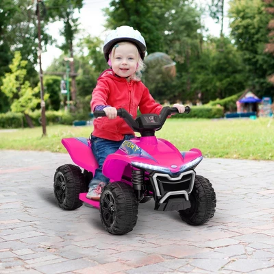 Qaba Kids ATV Quad, 6V Ride On Toy With Rechargeable Battery, Light, Music, Forward & Reverse, 4 Wheeler Battery Powered For Boys Girls, Pink 2 Qaba Kids ATV Quad, 6V Ride On Toy With Rechargeable Battery, Light, Music, Forward & Reverse, 4 Wheeler Battery Powered For Boys Girls, Pink - Image 2