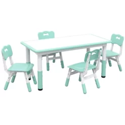 Qaba Kids Table And Chair Set With 4 Chairs, Adjustable Height, Easy To Clean Table Surface, For 1.5 - 5 Years Old -Qaba GUEST 2b8852fb 0182 4bed 96d3 4619727e9afc