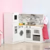 Qaba Corner Play Kitchen Set With Sound Effects And Tons Of Countertop Space, Kids Kitchen With Washing Machine, Food Toys, Ice Maker, Ages 3-6, White
