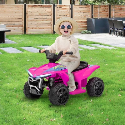 Qaba Kids ATV Quad, 6V Ride On Toy With Rechargeable Battery, Light, Music, Forward & Reverse, 4 Wheeler Battery Powered For Boys Girls, Pink 1 Qaba Kids ATV Quad, 6V Ride On Toy With Rechargeable Battery, Light, Music, Forward & Reverse, 4 Wheeler Battery Powered For Boys Girls, Pink