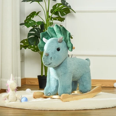 Qaba Kids Plush Ride-On Rocking Horse Triceratops-shaped Plush Toy Rocker With Realistic Sounds For Child 36-72 Months Dark Green 1 Qaba Kids Plush Ride-On Rocking Horse Triceratops-shaped Plush Toy Rocker With Realistic Sounds For Child 36-72 Months Dark Green