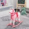 Qaba Kids Plush Toy Rocking Horse Pony Toddler Ride On Animal For Girls Pink Birthday Gifts With Realistic Sounds