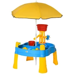 Qaba Kids 2-in-1 Water Table 25Pcs Sand Table Enlarged Sized Indoor Outdoor Play Table With Adjustable Sun Umbrella, Multi-colored 7 Qaba Kids 2-in-1 Water Table 25Pcs Sand Table Enlarged Sized Indoor Outdoor Play Table With Adjustable Sun Umbrella, Multi-colored -Qaba GUEST 376ebb31 9280 4c96 966d b13aa87643ce