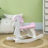 Qaba Little Wooden Rocking Horse Toy For Kids' Imaginative Play, Children's Small Baby Rocking Horse Ride-on Toy For Toddlers 1-3, Pink And White