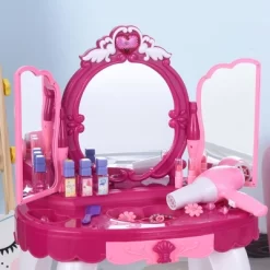 Qaba Infrared Remote Control Kids Dress-up Vanity Table Chair Girls Pretend Dressing Table Set With Music And Lightening Cosmetic Mirror Hair Dryer -Qaba GUEST 4210794f 60a5 4e52 8a6f 46a79e6f624a
