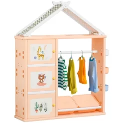 Qaba Kids Toy Storage Organizer With 2 Bins, Coat Hanger, Bookshelf And Toy Collection Shelves -Qaba GUEST 43f91118 dc56 47aa 9097 febe66f11495