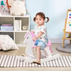 Qaba Little Wooden Rocking Horse Toy For Kids' Imaginative Play, Children's Small Baby Rocking Horse Ride-on Toy For Toddlers 1-3, Pink And White -Qaba GUEST 44335922 5345 418c 96c9 6fbbc16fe3b1