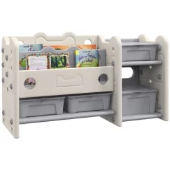 Qaba Kids Toy Storage, 2 Tier Toy Organizer With 4 Storage Boxes, Bookshelves For Kids Room, Nursery, Playroom, Cream White -Qaba GUEST 44deefe6 9a05 4f03 8951 47dafac1c46a