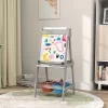 Qaba Easel For Kids, Art Easel With Paper Roll, Double Sided Whiteboard & Chalkboard With Painting Paper Stand, 2 Storage Boxes