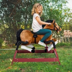 Qaba Durable Kids Plush Spring Style Horse Bouncing Rocker Toy With Realistic Sounds