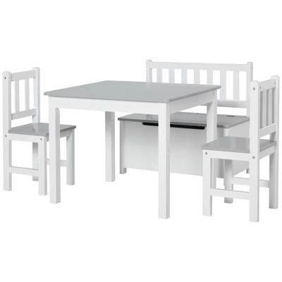 Qaba 4-Piece Kids Table Set With 2 Wooden Chairs, 1 Storage Bench, And Interesting Modern Design 3 Qaba 4-Piece Kids Table Set With 2 Wooden Chairs, 1 Storage Bench, And Interesting Modern Design - Image 3