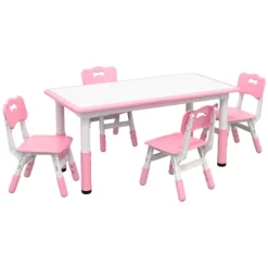 Qaba Kids Table And Chair Set With 4 Chairs, Adjustable Height, Easy To Clean Table Surface, For 1.5 - 5 Years Old -Qaba GUEST 4d925f3a d95f 4561 b191 4b29f23128fa