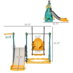 Qaba 4-in-1 Toddler Swing And Slide Set With Basketball Hoop And Adjustable Seat Height, Kids Play Climber Slide Playset, Ages 1.5-3 -Qaba GUEST 54415ae1 ad1a 404d 893d b0777761f255