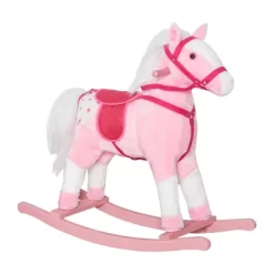 Qaba Kids Plush Toy Rocking Horse Pony Toddler Ride On Animal For Girls Pink Birthday Gifts With Realistic Sounds -Qaba GUEST 54834db2 eeed 40be a6b5 4c1f357b3c7c