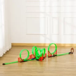 Qaba Race Track Set Track Builder Loop Kit Criss Cross Track Set Starter Kit With Pull-back Cars For 3-6 Years Old Boys And Girls Green