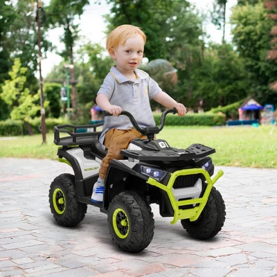 Qaba 12V Kids ATV, Battery Powered 4 Wheeler Quad W/ Spring Suspension Wheels, Rear Storage Basket, Lights, Music 1 Qaba 12V Kids ATV, Battery Powered 4 Wheeler Quad W/ Spring Suspension Wheels, Rear Storage Basket, Lights, Music