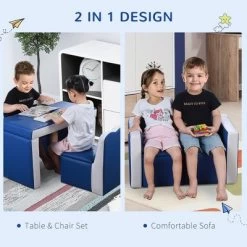 Qaba Kids Sofa Set 2-in-1 Multi-Functional Toddler Table Chair Set 2 Seat Couch Storage Box Soft Sturdy -Qaba GUEST 6346659c 0087 4c41 bfbf 947641c448a8