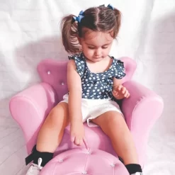Qaba Kids Sofa Set, Children's Upholstered Sofa With Footstool, Princess Sofa With Diamond Decoration, Baby Sofa Chair For Toddlers, Girls, Pink -Qaba GUEST 64067051 545c 42c1 a8ec 4b82b41937e7
