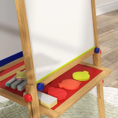 Qaba Easel For Kids, 3 In 1 Kids Art Easel With Paper Roll, Whiteboard, Chalkboard, Double Sided & Adjustable Height Wooden Toddler Easel, Nature Wood 5 Qaba Easel For Kids, 3 In 1 Kids Art Easel With Paper Roll, Whiteboard, Chalkboard, Double Sided & Adjustable Height Wooden Toddler Easel, Nature Wood - Image 5