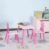 Qaba 3-Piece Kids Wooden Table And Chair Set With Crown Pattern Gift For Girls Toddlers Arts Reading Writing Age 2-4 Years Pink