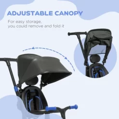 Qaba 3-in-1 Toddler Trike, Push Tricycle, & Balance Bike With Adjustable Settings, Toddler Push Bike, Baby Bike With Shady Canopy, Ages 1.5-4, Blue -Qaba GUEST 68f2c365 0245 4dae bc9e 5d3a03c04fcf