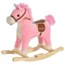 Qaba Rocking Horse Plush Animal On Wooden Rockers With Sounds, Wooden Base, Baby Rocking Chair For 36-72 Months -Qaba GUEST 6bedf692 ce57 43a9 8a23 38b31bdcc2c5