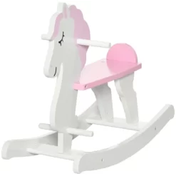 Qaba Little Wooden Rocking Horse Toy For Kids' Imaginative Play, Children's Small Baby Rocking Horse Ride-on Toy For Toddlers 1-3, Pink And White -Qaba GUEST 727f2f65 f2e0 4e7d 8599 d2637924ed48