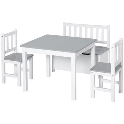 Qaba 4-Piece Kids Table Set With 2 Wooden Chairs, 1 Storage Bench, And Interesting Modern Design 6 Qaba 4-Piece Kids Table Set With 2 Wooden Chairs, 1 Storage Bench, And Interesting Modern Design - Image 6