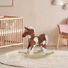 Qaba Kids Plush Ride-On Toy Rocking Horse Toddler Plush Animal Rocker With Nursery Rhyme Music - Light Brown / White