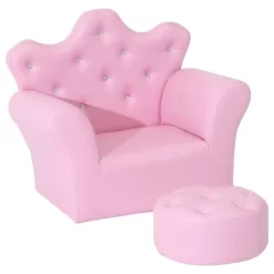 Qaba Kids Sofa Set, Children's Upholstered Sofa With Footstool, Princess Sofa With Diamond Decoration, Baby Sofa Chair For Toddlers, Girls, Pink -Qaba GUEST 7c0b2df0 c374 4fdc a743 22b5dce8982a