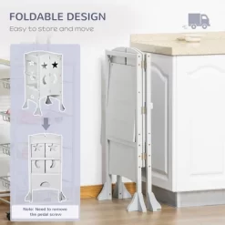 Qaba Kids Foldable Kitchen Step Stool With Chalkboard And Lockable Handrail For Children 3-6 Years Old -Qaba GUEST 82daab0b 59f9 4691 a418 d63c84cf3c00