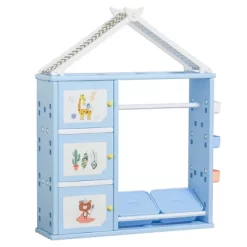 Qaba Kids Toy Storage Organizer With 2 Bins, Coat Hanger, Bookshelf And Toy Collection Shelves -Qaba GUEST 885a2c7c f937 4b21 8c53 69f90b9c1134