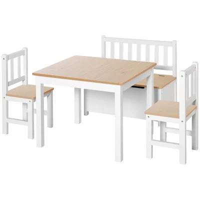 Qaba 4-Piece Kids Table Set With 2 Wooden Chairs, 1 Storage Bench, And Interesting Modern Design 7 Qaba 4-Piece Kids Table Set With 2 Wooden Chairs, 1 Storage Bench, And Interesting Modern Design - Image 7