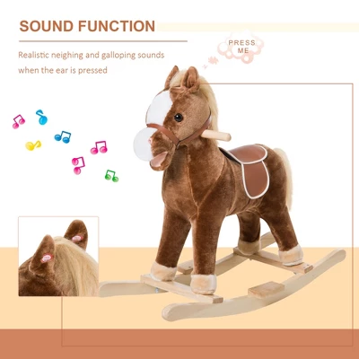 Qaba Kids Plush Toy Rocking Horse Ride On With Realistic Sounds - Brown 3 Qaba Kids Plush Toy Rocking Horse Ride On With Realistic Sounds - Brown - Image 3