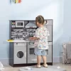 Qaba Wooden Play Kitchen With Lights Sounds, Kids Kitchen Playset With Washing Machine, Water Dispenser, Microwave, Range Hood, Refrigerator