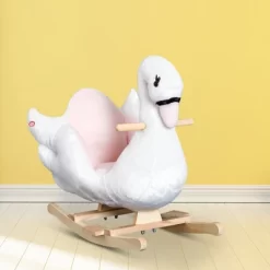 Qaba Kids Ride On Rocking Horse Plush Swan Style Toy With Music For Over 18 Months Children, White And Pink -Qaba GUEST 8eaf0cbe 6e01 4525 abaa 70a3d6ac8a0f