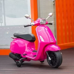 Qaba Vespa Licensed Electric Motorcycle For Kids, 6V Toddler Motorcycle With Music, FM Radio, Headlight, Single Button Start For 3-6 Years