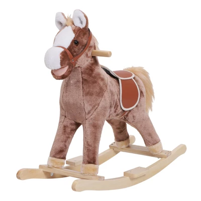 Qaba Kids Rocking Horse, Plush Toddler Rocker, Wooden Base Ride-On Toy With Handle Grip, Traditional Toy For Kids 36M+, Brown 3 Qaba Kids Rocking Horse, Plush Toddler Rocker, Wooden Base Ride-On Toy With Handle Grip, Traditional Toy For Kids 36M+, Brown - Image 3