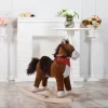 Qaba Kids Ride On Rocking Horse Plush Toy With Realistic Sounds And Red Scarf For Over 3 Years Old Birth Gift