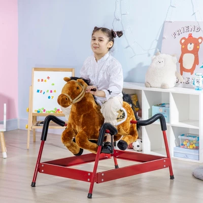 Qaba Kids Spring Rocking Horse, Ride On Horse For Girls And Boys With Animal Sounds, Plush Horse Ride-on With Soft Feel, Interactive Toy For Kids 2 Qaba Kids Spring Rocking Horse, Ride On Horse For Girls And Boys With Animal Sounds, Plush Horse Ride-on With Soft Feel, Interactive Toy For Kids - Image 2