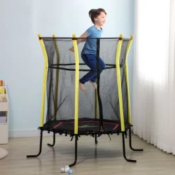 Qaba 5.2' Kids Small Trampoline With Enclosure, Springfree Toddler Trampoline With Net, For Single Jumper, Indoor Play Equipment For Ages 3-10