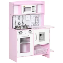 Qaba Pretend Play Kitchen With Sound Effects And Stove Lights, Kids Kitchen Playset With Storage, Water Dispenser For 3-6 Years Old, Pink -Qaba GUEST a3a64484 b1e8 4f46 887f 66f5b90a6dff