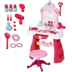 Qaba Kids Vanity Set Makeup Table Princess Pretend Play For Girls With Lights, Sounds, Stool, Magic Wand Remote, Mirror And Makeup Accessories -Qaba GUEST a4c79956 2217 4109 8606 3c9b55e17f14